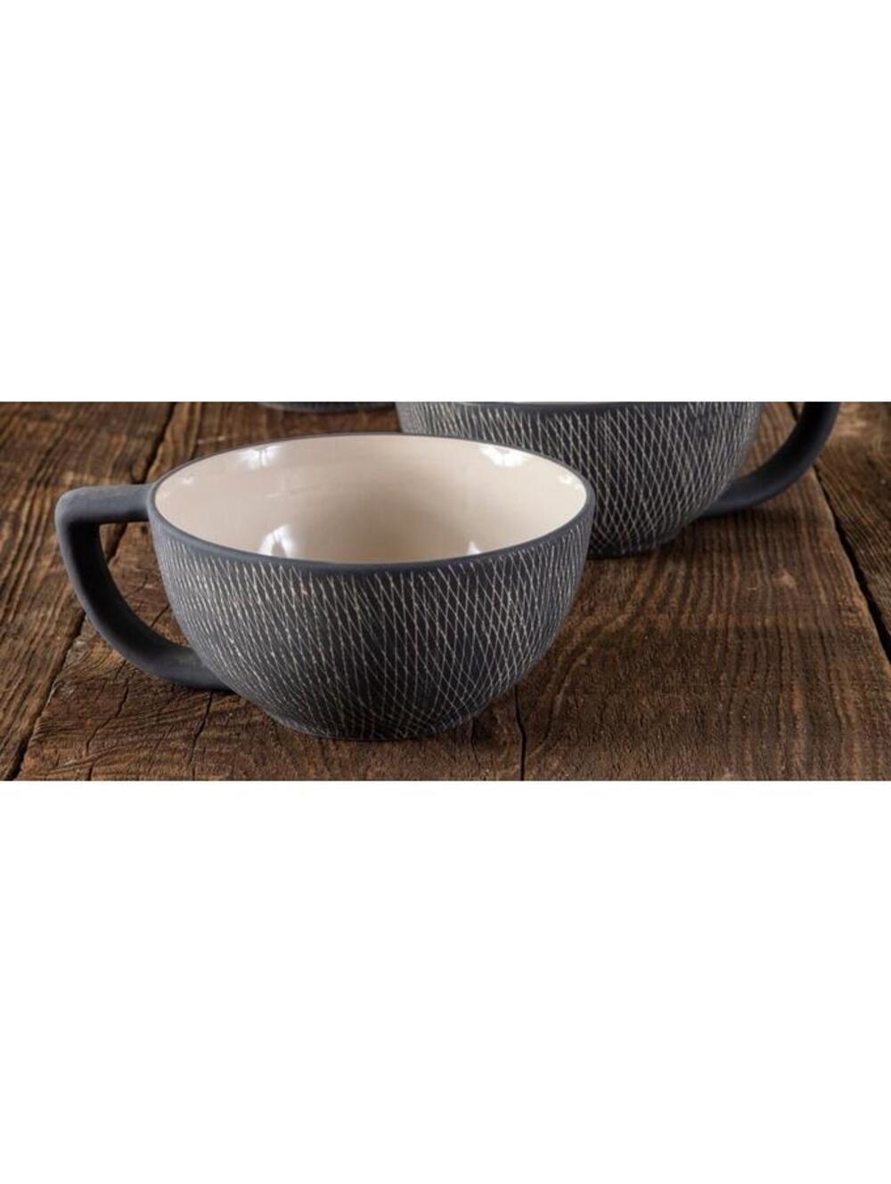 Behome Graphite Crosshatch Latte Cup Set Of 2 Be Home